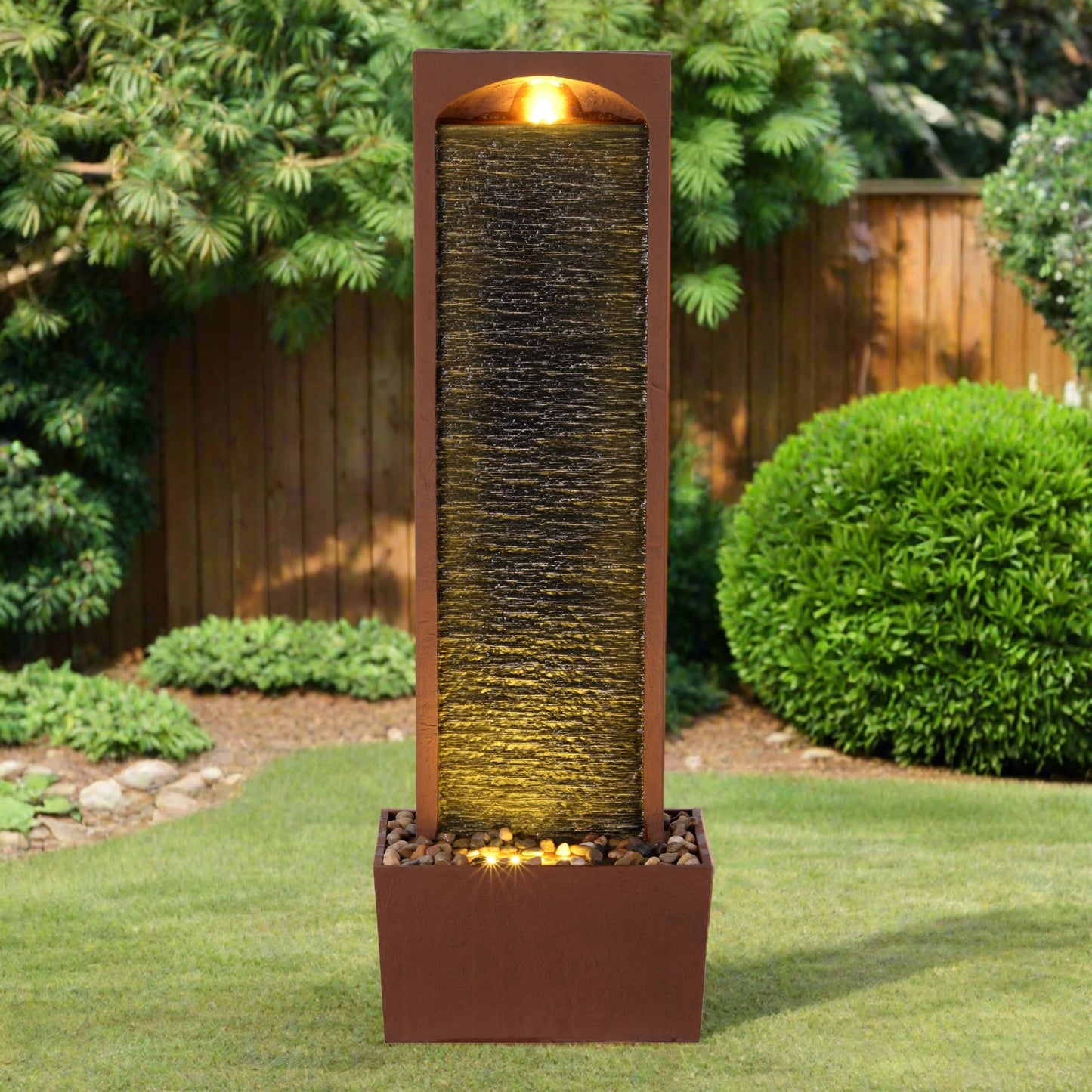 Teamson Home Outdoor 38.5” Textured Waterfall Fountain Yard Décor Red Rock