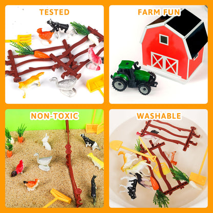 Carolart Farm Sensory Bin，Farm Animals Sand Kit with Sensory Sand，Barn Sandbox with Tractor，Sensory Play Sand Set for Kids 3 4 5 6 7