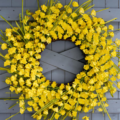 Zjlmit Artificial Spring Wreaths for Front Door 24 inch Spring Wreath Yellow Summer Wreath with Yellow Flowers Berries for Porch Farmhouse Wall Indoor Home Decoration