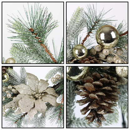 Zavothy Christmas Wreath 20 Inch Christmas Decorations Wreath with Lights,Balls,Pine Cones,Golden Berries,Pine Needle and Artificial Flower for Outdoor Indoor Christmas Decorations