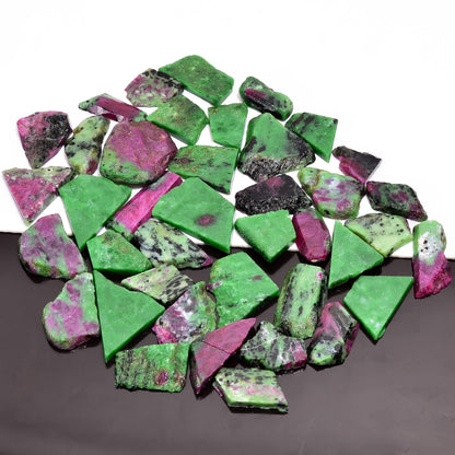 Natural Ruby Zoisite Raw Slice Gemstone- Healing Crystals for DIY Jewelry Making -Loose Natural Cabochon -Perfect for Crafting Unique Jewelry Designs (5 pcs, 25-35 mm)