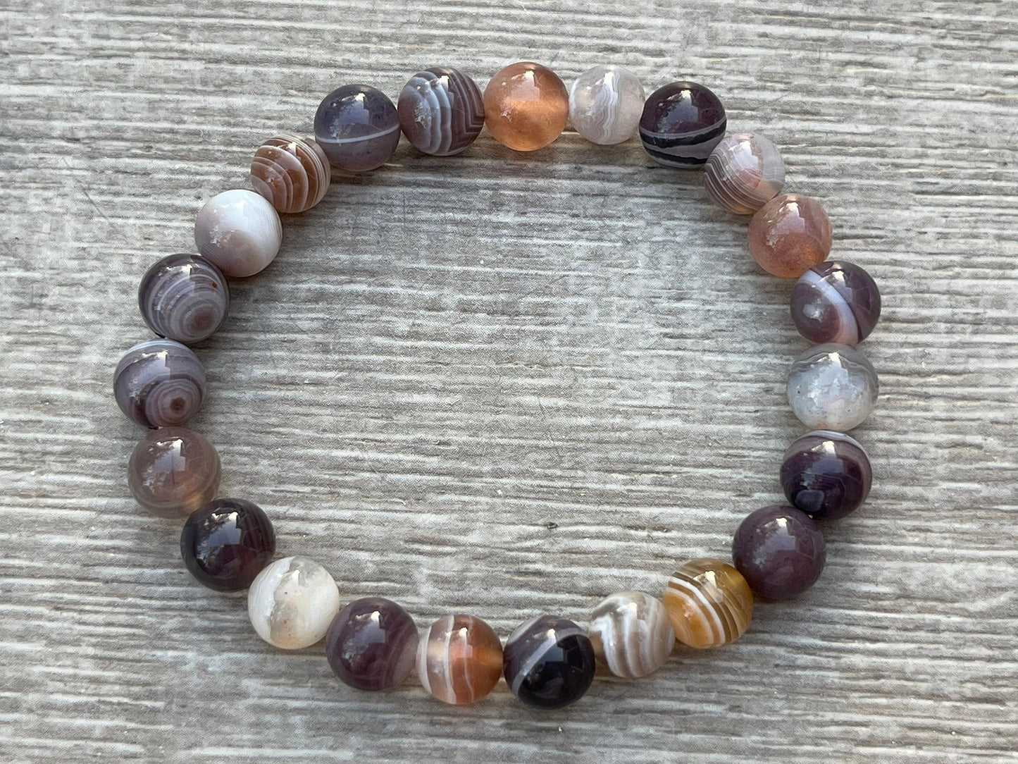 GAF TREASURES Botswana Agate Crystal Bead Bracelet 8mm, Genuine Botswana Agate Stretch Gemstone Bracelet, Healing Crystal Bracelet, Gift for Men & Women (1)