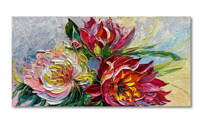 Limiyer Art Hand Painted red Flowers Art Oil Painting 24x48 Thick Texture Abstract Wall Decorative Art Oil Painting