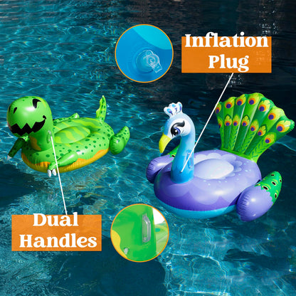Sloosh 2-Pack Inflatable Dinosaur & Peacock Pool Floats Set, Fun Beach Floaties for Swim Party Decorations Toys, Inflatable Island, Summer Pool Raft Lounge Ride On for Adults Kids