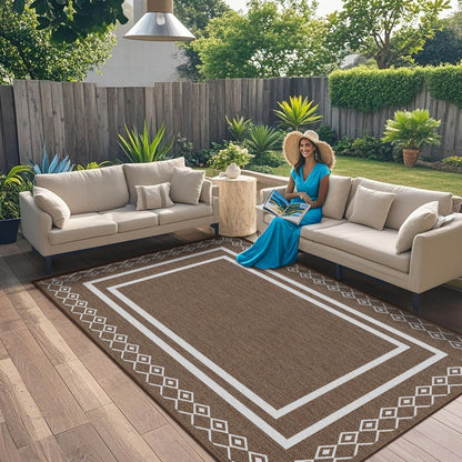 Arenarug Outdoor Patio Rug, Outside Rectangular Carpet, Moroccan Geometric Rugs, Washable Large Indoor Outdoor Rug 8x10 Mats for RV, Picnic, Backyard, Deck, Balcony, Porch, Beach