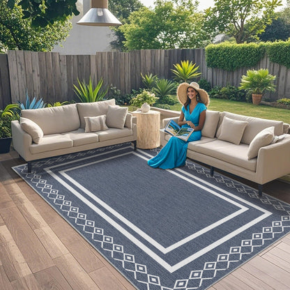 Arenarug Outdoor Patio Rug, Outside Rectangular Carpet, Moroccan Geometric Rugs, Washable Large Indoor Outdoor Rug 8x10 Mats for RV, Picnic, Backyard, Deck, Balcony, Porch, Beach