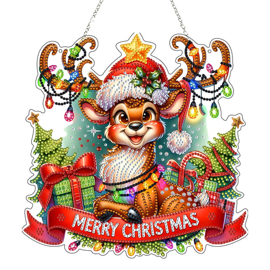 DIY Acrylic Diamond Art Painting Wreath Kits Special Shaped Rhinestone 5D Diamond Art Window Pendants Home Garden Wall Hanging Kits Hanging Ornament (Merry Christmas)