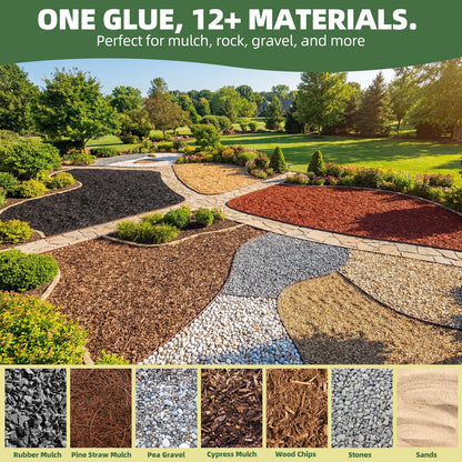 Shabebe Mulch Glue 2 Gallons - Super Stick Rock Glue for Landscaping Gravel Binder for Pea Gravel, Long-Lasting & Non-Toxic, Covers 2X More Area Pebble Gravel Hold for Paths, Patios & Garden Borders