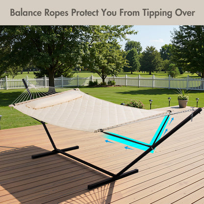 ANOW Outdoor Hammock with 12 Feet Heavy Duty Steel Stand, Two Person Hammock with Stand Included, 450 LBS Weight Capacity, Cream