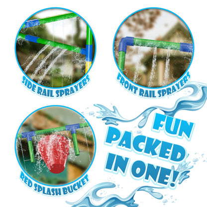 Kids Water Park Sprinkler Tunnel with Dunk Bucket | Outdoor Water Park for Backyard Summer Fun