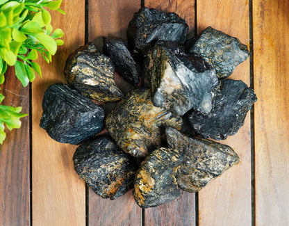 Crocon®1LB Black Agate Rough Bulk Natural Stone Raw Gemstones Tumbling Cabbing Polishing Black Stone Chakra Balancing Reiki Crystals and Healing Stones Good Luck Home Office Decor