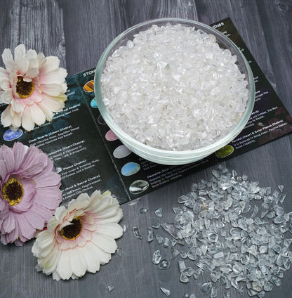 Crocon Clear Quartz polished Chips Bulk Natural Stone chip Gemstone Tumbling Cabbing Polishing Gem Mining Chakra Balancing Reiki Healing Good Luck Home Office Decor Weight :-1/2Lb Approx