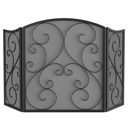 Fire Beauty Fireplace Screen 3 Panel Wrought Iron Metal 48"(L) x30(H) Spark Guard Cover(Black)