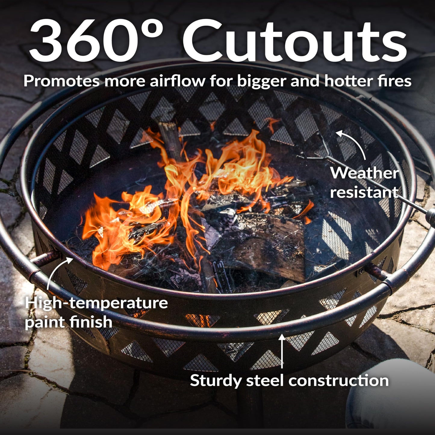 Sunnydaze Crossweave Outdoor Fire Pit - Wood-Burning Fire Pit for Outside with Spark Screen, Poker and Round Cover - 36-Inch - Bronze