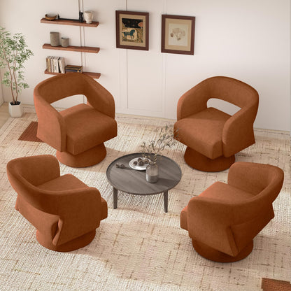 Nebuaegis Swivel Accent Chair Set of 2, Modern Comfy Chenille Barrel Chairs, Oversized Upholstered Round Arm Chair for Living Room, Bedroom, Reading Room, Caramel