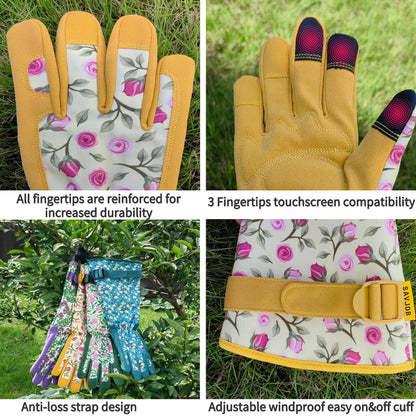 SAVJOB Gardening Garden Gloves,Synthetic Leather Thorn Proof Yard Work Gloves with Touchscreen,Gifts for Women,Yellow,Medium