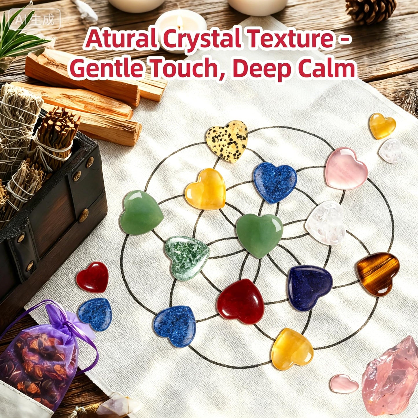 VRBELNI 30 Packs Healing Crystals Set for Anxiety Stress Relief, Natural Heart Chakra Stones Reiki Kit with Positive Cards, Self Care Gift for Women Men (Comes with 'Valentine's Day' Printed Card)