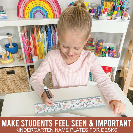 Hadley Designs Desk Name Tags for Classroom –25 Student Name Tags for Desks, Name Plates for Classroom Decor, Teacher Supplies Boho Nametags, 1st 2nd 3rd Grade Kindergarten Preschool Must Haves