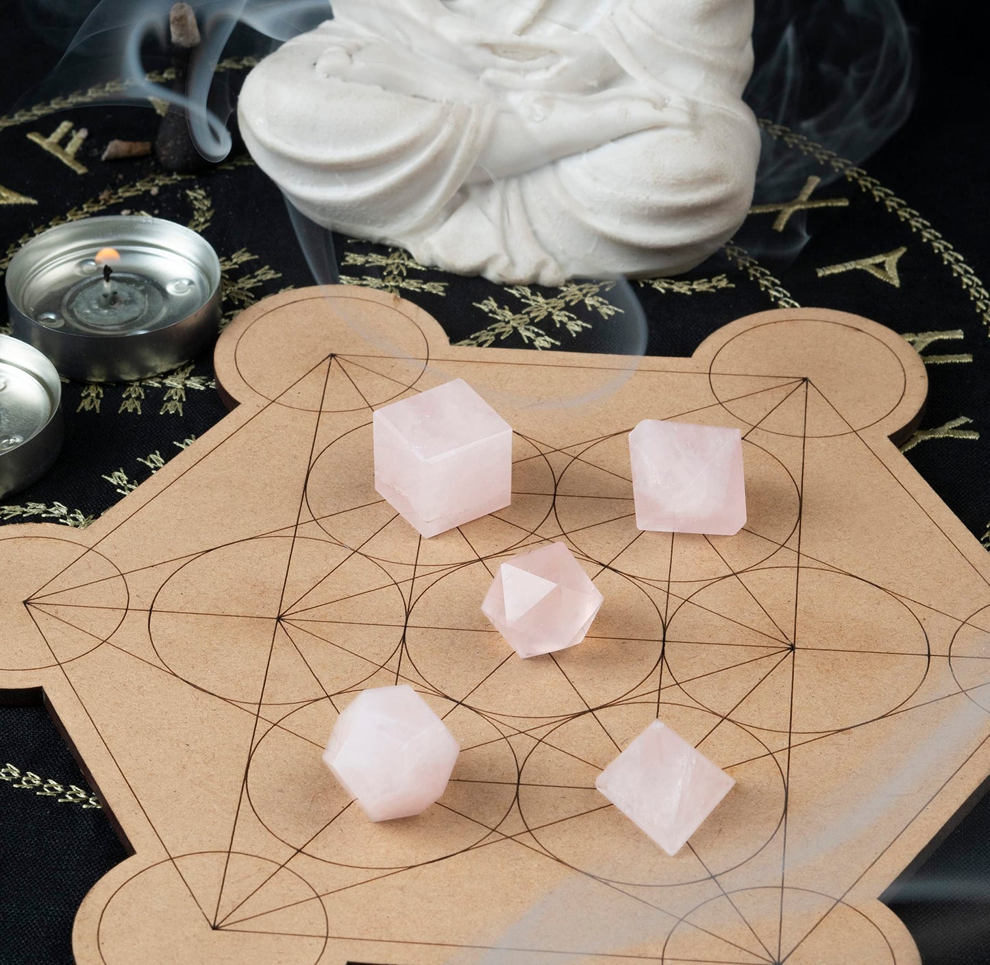 Crocon Rose Quartz 5Pcs Platonic Solids Crystal Geometry Set, Platonic Solids Sacred Geometric Stones for Meditation Reiki Balancing Healing Chakra Stone Cleansing Spiritual Good Luck (15-20mm)