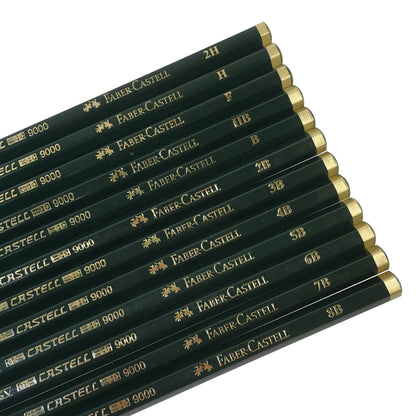 Faber-Castell 9000 Graphite Sketch Pencil Art Set (8B - 2H) with Kneaded Art Eraser, Large Dust Free Eraser and Sharpener