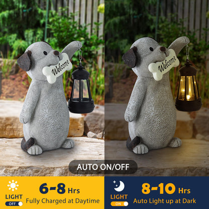 Olekki Solar Dog Garden Statue with Lantern Light – 9.2in Outdoor Dog Figurine for Yard Patio Garden Decor, Cute Memorial Gift for Women Mom