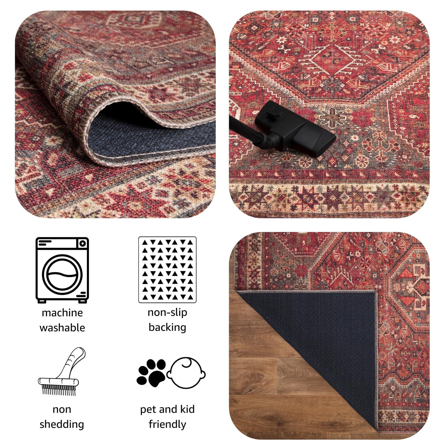 Keen Home Design 10x14 Rug - Machine Washable Area Rug with Non-Slip Backing, Ideal for Living Room, Dining Room, Bedroom - Vintage, Easy Clean, Durable, Low Pile Rug - (9'7" x 14')