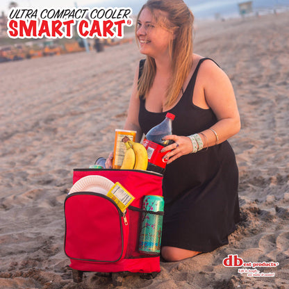 dbest products Ultra Compact Cooler Smart Cart, Red Insulated Collapsible Rolling Tailgate BBQ Beach Summer