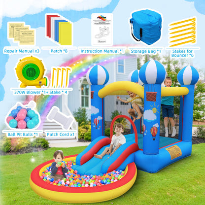 Culaluva Inflatable Bounce House: 4 in 1 Bouncy Castle with Ball Pit & Slide for Kids Age 3-6 with 370 Watt Blower and Storage Bag for Indoor Outdoor Play Oxford Cloth