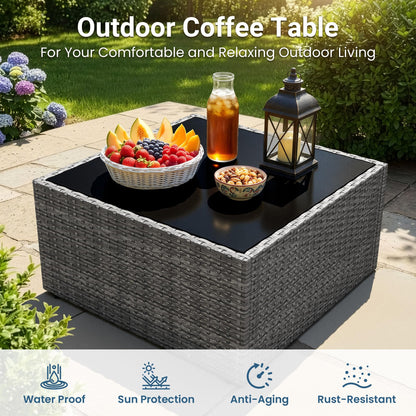 May in Color 7 Pieces Wicker Outdoor Patio Furniture Set, Patio Sectional Sofa with Coffee Table, All-Weather Outdoor Sectional Furniture for Garden Backyard, Navy Blue