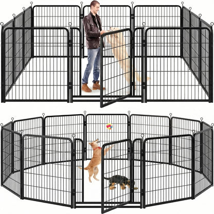 Kfvigoho Dog Playpen Outdoor Extra Wide 12 Piece Panels Heavy Duty Anti-Rust Coating-Strengthened Dog Fence 40" Height with Doors Portable for RV Camping Yard, Total 32FT, 79 Sq.ft, Snowy Black
