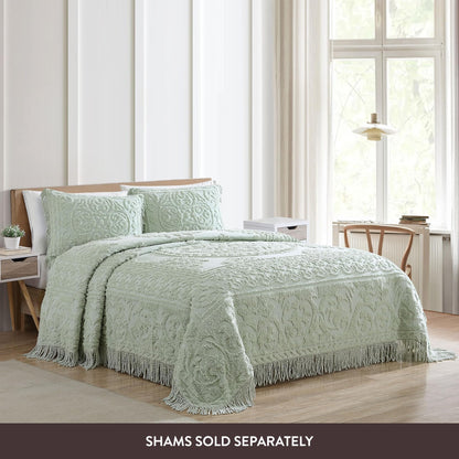 Beatrice Home Fashions Medallion Chenille Bedspread, Queen, Sage