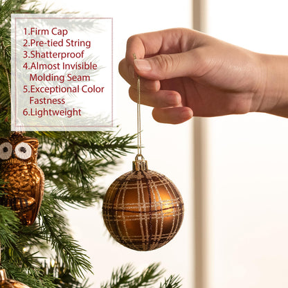 Valery Madelyn Ornaments for Christmas Trees, 70ct Bronze Copper and Gold Shatterproof Christmas Tree Decorations, Woodland Brown Hanging Ball Ornaments Bulk for Xmas Holiday Party Decor