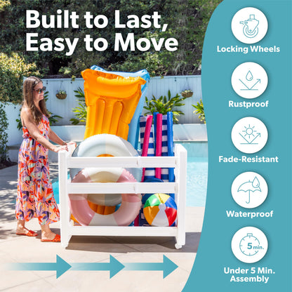 GoSports Coast Modern Pool Organizer for Floats and Toys - Large Waterproof Storage Rack for Outdoor Pool Area