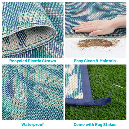 HEBE Waterproof Outdoor Rug 5x8 for Patios, Floral Reversible Plastic Straw Rug Patio Mat, Indoor Outdoor Carpet RV Mat Camping Rug for Deck, Camper, Porch, Balcony, Backyard, Picnic