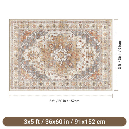 befbee 3x5 Rug, Ultra-Thin Area Rugs for Living Room,Non-Slip Lightweight Washable Rug for Bedroom,Kitchen,Entryway,Stain Resistant Small Carpet (Turmeric/Grey, 3'x5')