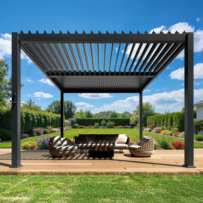 10' x 10' Outdoor Aluminum Louvered Pergola with Adjustable Roof, Upgraded Side Short-Rod Control, Easy Assembly, Modern Hardtop Gazebo for Patio, Deck, Backyard, Garden