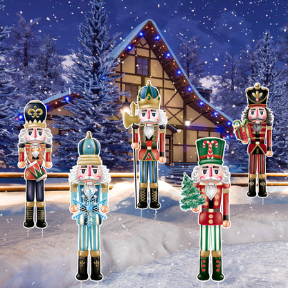 TREWAVE 9 Pcs Christmas Yard Signs with Stakes - Nutcracker Yard Stakes Winter Outdoor Decorations for Lawn Pathway Outside Decor