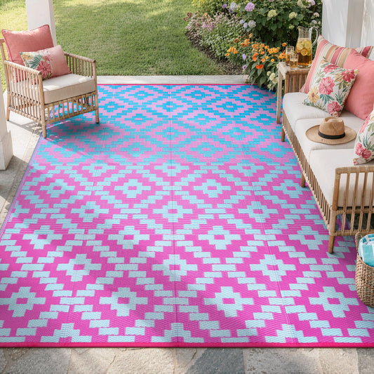 Wonnitar 8x10 Outdoor Rug, Large Waterproof Reversible Plastic Straw Rug for Patios, Indoor/Outdoor Area Rug Lightweight Camping Rug for Outside RV Balcony Garden Deck, Blue/Purple