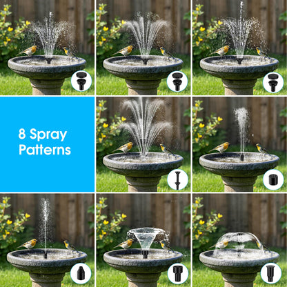 Biling 8W Solar Fountain Pump, Solar Water Pump with 3600mAh Battery Backup Work All Day, 5ft Tubing 5 Nozzles, Solar Fountain for Bird Bath, Garden Pond, Fish Tank and Hydroponics