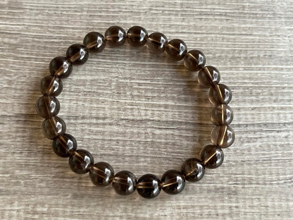 GAF TREASURES Smoky Quartz Crystal Bead Bracelet 8mm, Genuine Smoky Quartz Stretch Gemstone Bracelet, Healing Crystal Bracelet, Gift for Men & Women (10)