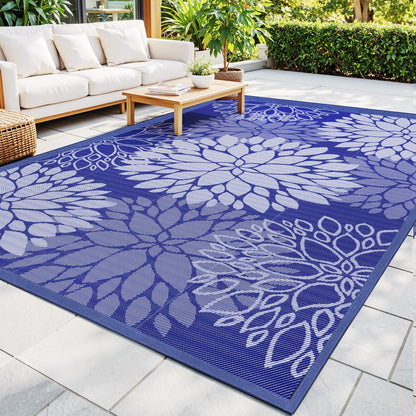 Mattitude Outdoor Rug 5' x 8' Waterproof, Reversible Portable Plastic Straw Area Rugs, Patio Carpet for RV Camping, Porch, Deck, Backyard, Camper, Pool, Picnic, Blue & White