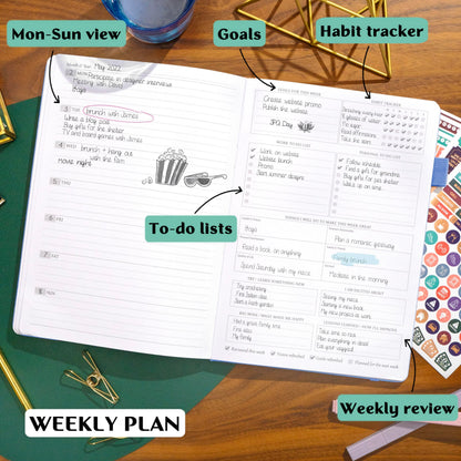 Legend Planner PRO – Deluxe Weekly & Monthly Life Planner to Increase Productivity and Hit Your Goals. Time Management Organizer Notebook – Undated – 7 x 10" Hardcover + Stickers – Periwinkle