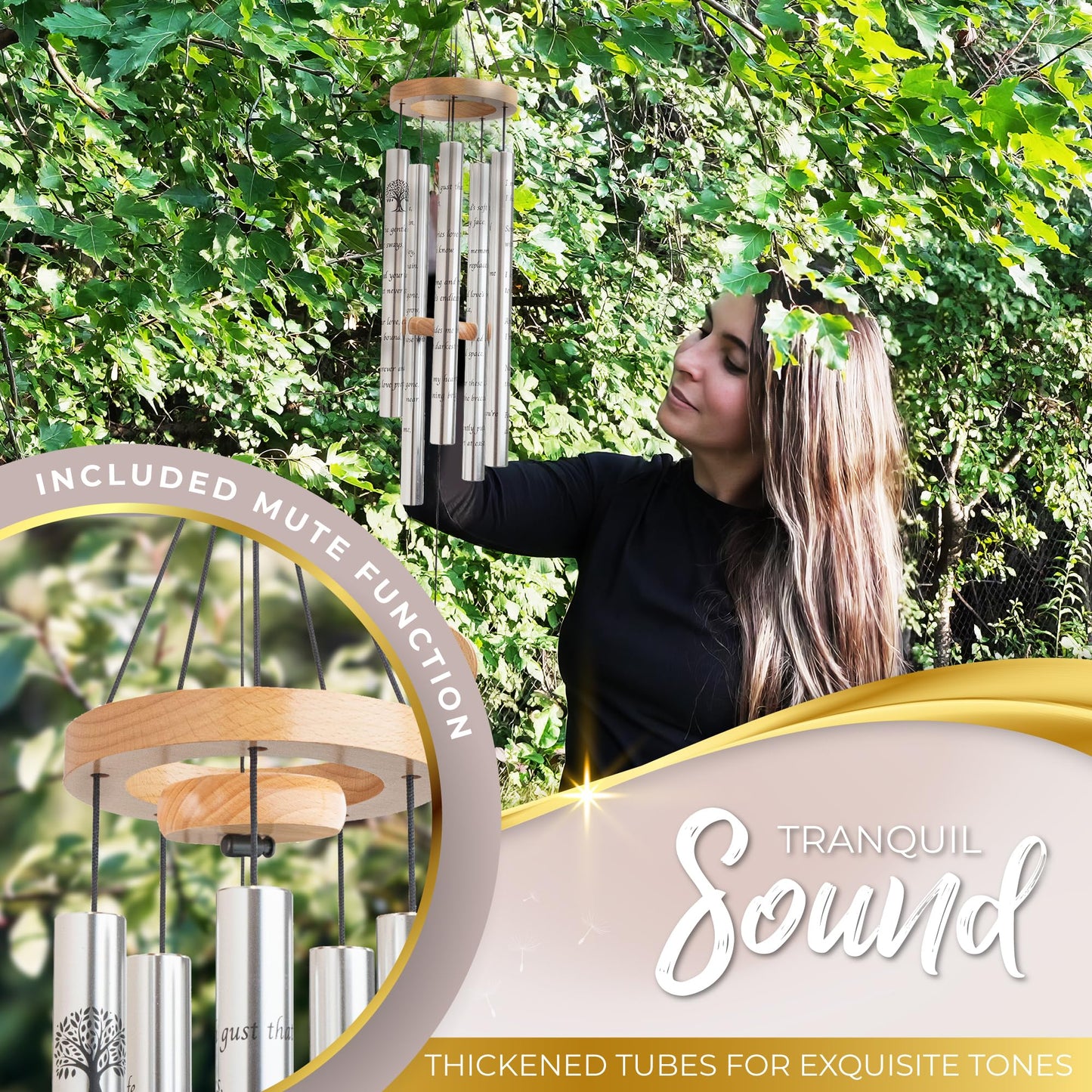 Tree of Life Memorial Wind Chimes for Loss of Loved One - Beautifully Packaged Memory Tree Windchimes in Memory of a Loved One - Sympathy Wind Chimes with Sympathy Card & Floral Keepsake (32" Size)