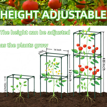 3 Pack Square Tomato Cages for Garden, 48 Inch Tall Heavy Duty Metal Tomato Plant Support Trellis, Adjustable Large Tomato Stakes for Outdoor Pots Climbing Plants, Vegetables, Cucumber