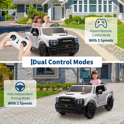 Licensed RAM 2500, 2 Seater Electric Car for Kids, 24v Ride on Truck w/Remote Control, Toddler Ride on Toys w/Bluetooth, Spacious Truck Bed, 3 Speed, LED Lights, Suspension, Gifts for Boys Girls
