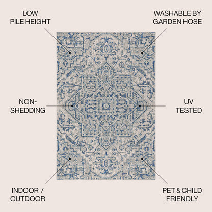 JONATHAN Y Boho Medallion Indoor Outdoor Area Rug 8X10 Navy/Gray, Estrella Textured Weave for Backyard, Patio, Porch, Easy-Cleaning, High Traffic, Pet-Friendly, Non-Shedding (SMB105B-8)