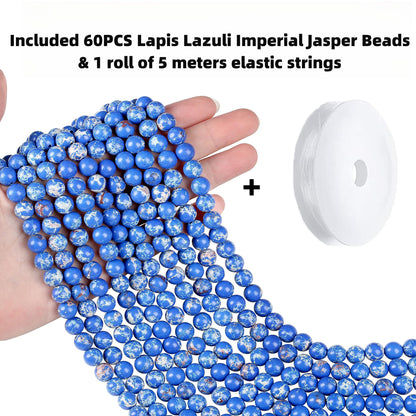 QINJIEJIE 60PCS Lapis Lazuli Imperial Jasper Beads 8mm Stone Beads Round Loose Gemstone Bead for Bracelet Beading Crystal Jewelry Making DIY Necklace Earrings 0.32"