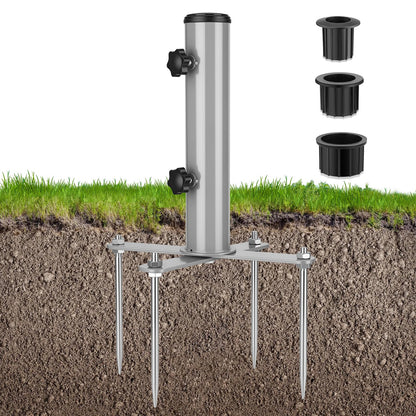 Hammrit Removable Inground Umbrella Stand Anchor with 4 Spike, Metal Grass Umbrella Ground Stake, Outdoor in Ground Parasol Base Mount, Beach Umbrella Sand Anchor Holder for Beach,Sand,Yard,Lawn