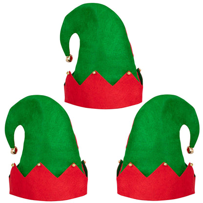 Moon Boat 3Pack Christmas Elf Felt Hats Holiday Costume Accessories for Adult Parties