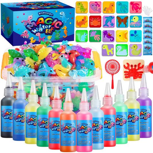 Kidisego Aqua Fairy Water Gel Kit for Kids, Magic Water Elf Toy Kit with 12 Colors 18 Molds 6 Pack of Magic Powder, Crate Your Own Magic Elf Kit Water Pets Craft Kits for Kids